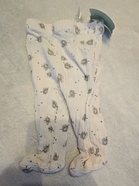 white/grey TRES beau or belle Footed Pants w/elephants, 0-3M B