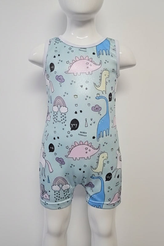 Blue/Colorful Dino Boutique Gymnastics Leotard, 3T G