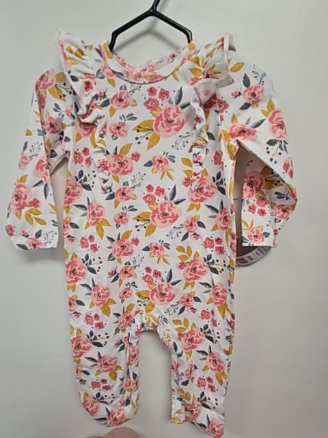 White/Pink Floral Chick Pea Pant One Piece, 6M G