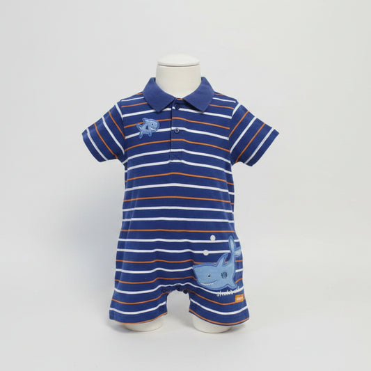Blue/White/Orange Striped Carters Short One Piece, 18M B