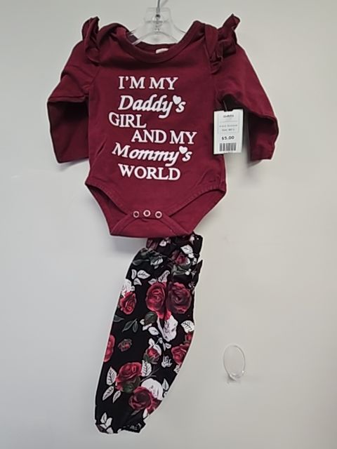 Burgandy/Black/White Flowers Boutique Outfit, NB G