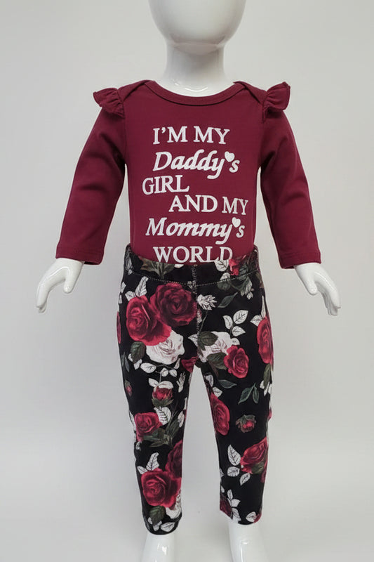 Burgandy/Black/White Flowers Boutique Outfit, NB G