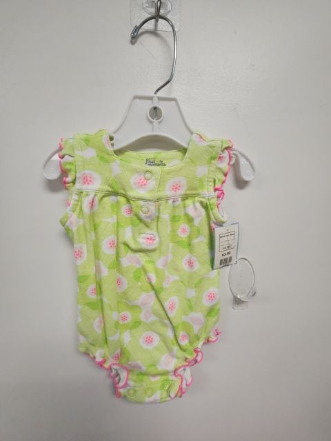 White/Green Flower First Moments Short One Piece, NB G