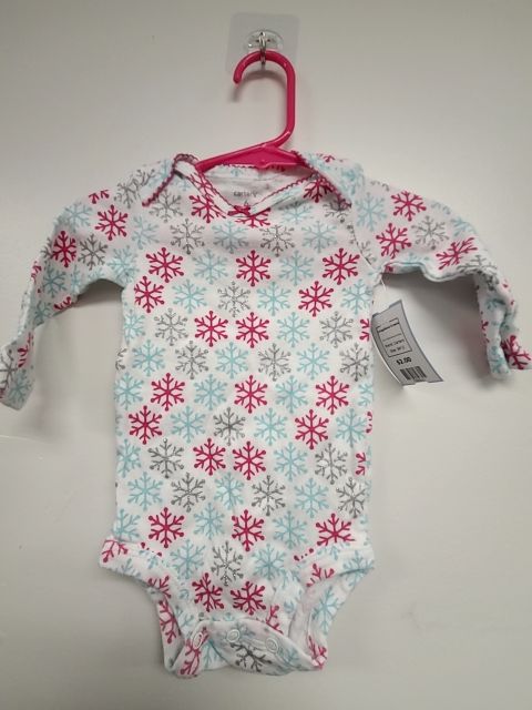 White/Pink/Blue Snowflake Carters Longsleeve Onesie, 6M G