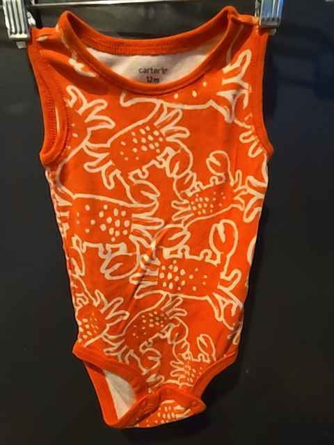 Red/grey Carters Crab tank top onesie 2 piece outfit, 12M B