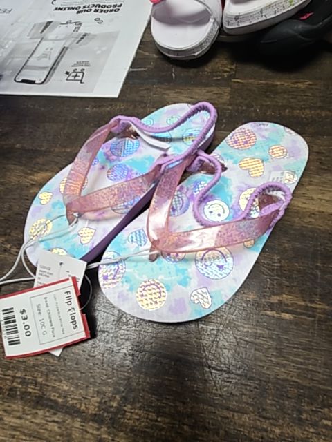 Purple/Blue Smiley Face Childrens Place Flip Flops, 10C G