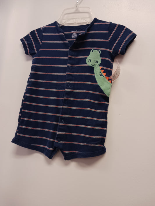 Blue Striped Carters Dino Romper, 2T B