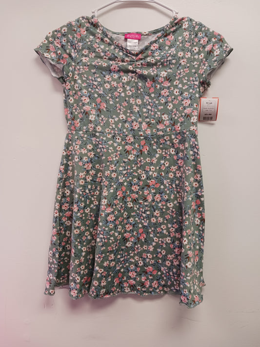 Green/Pink Flower Zunie Girl Dress, 7 G