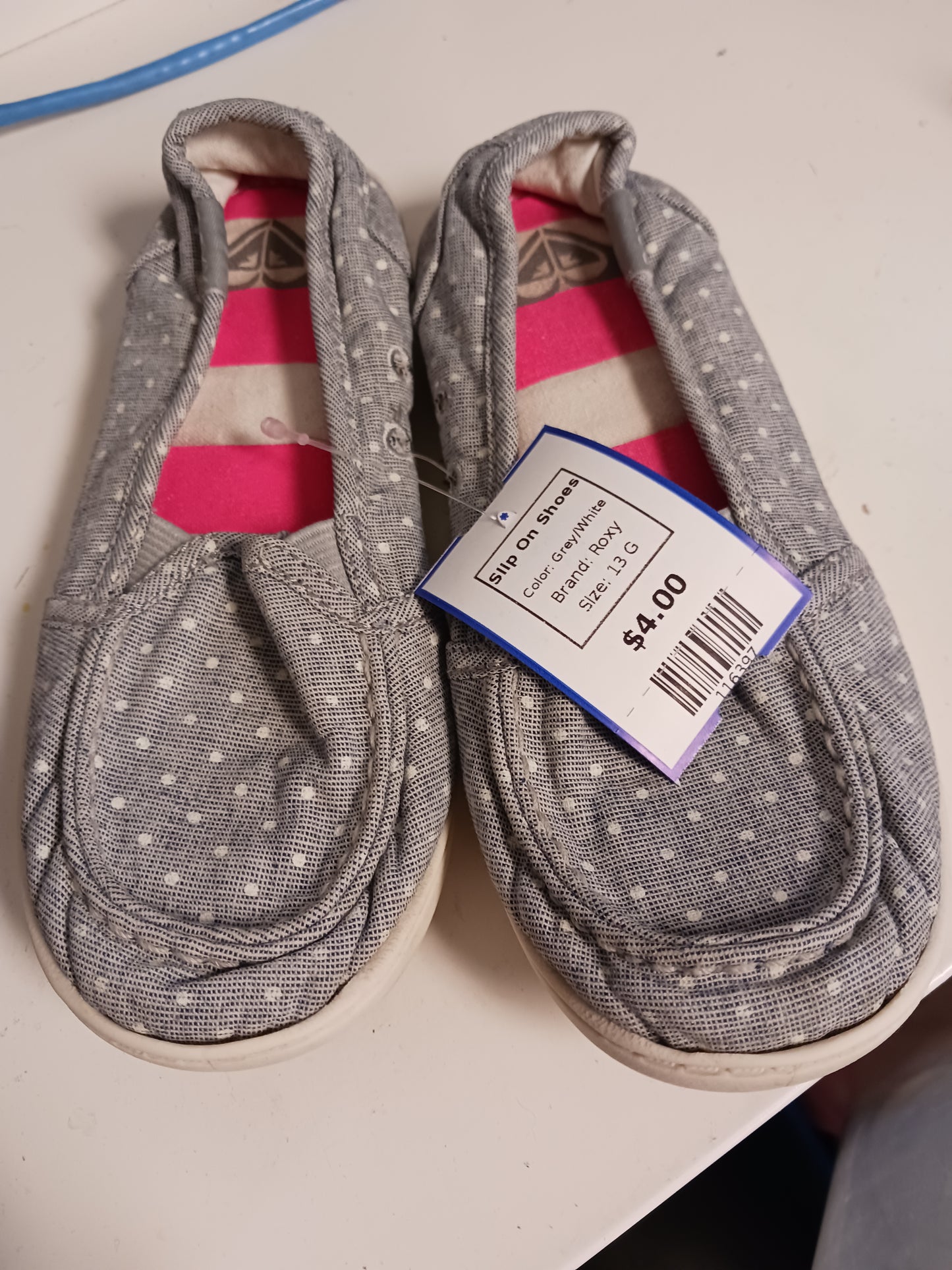 Grey/White Roxy Slip On Shoes, 13 G