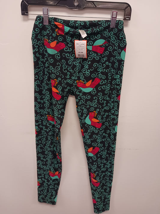 Black/Green Lularoe Bird Leggings, O/S
