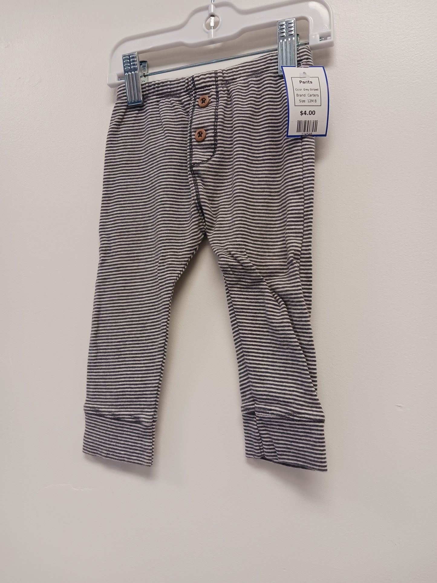 Grey Striped Carters Pants, 12M B