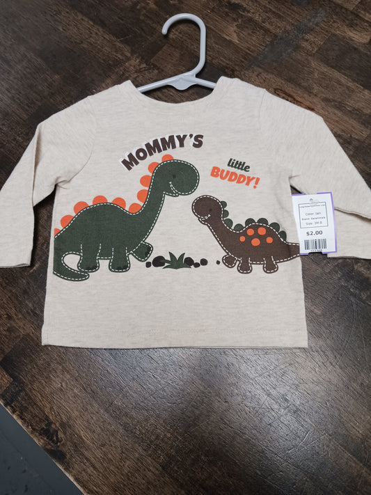 tan Garanimals Long Sleeve Dino Shirt 3-6m, 3M B