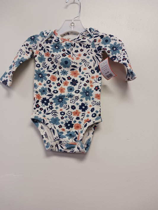 blue/gold just one you Long Sleeve flower Onesie, 6M G