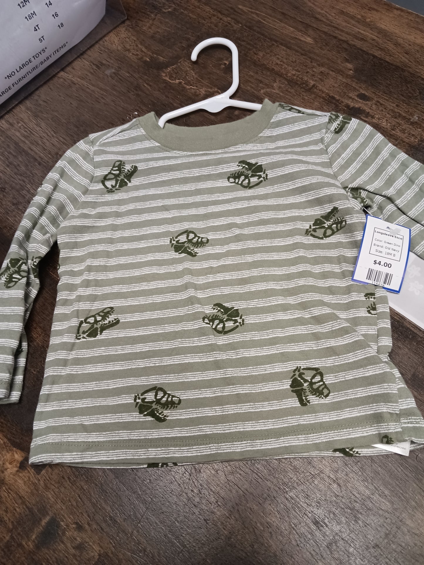 Green Dino Old Navy Longsleeve Shirt, 18M B