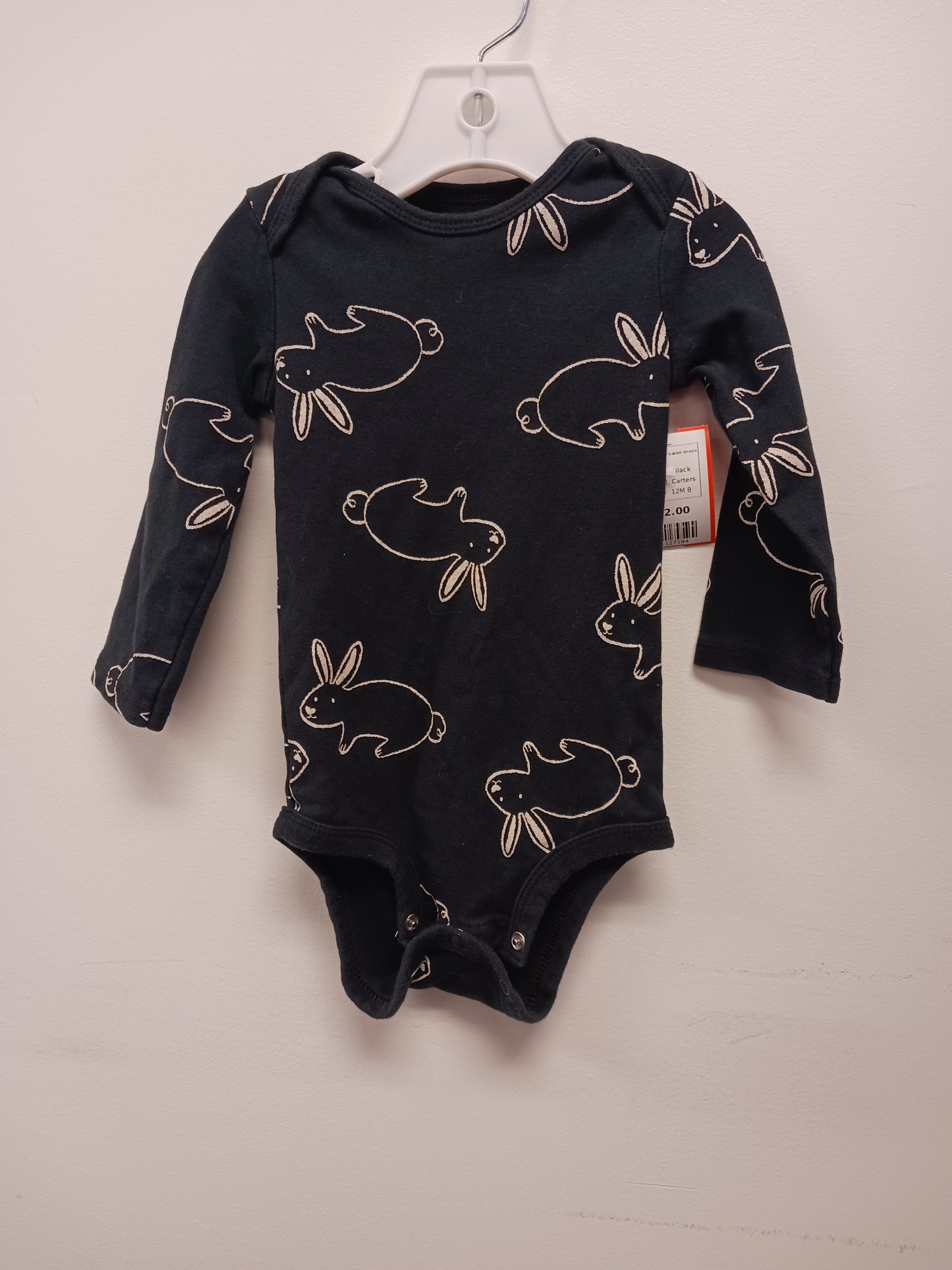 Black Carters Long Sleeve Rabbit Onesie, 12M B