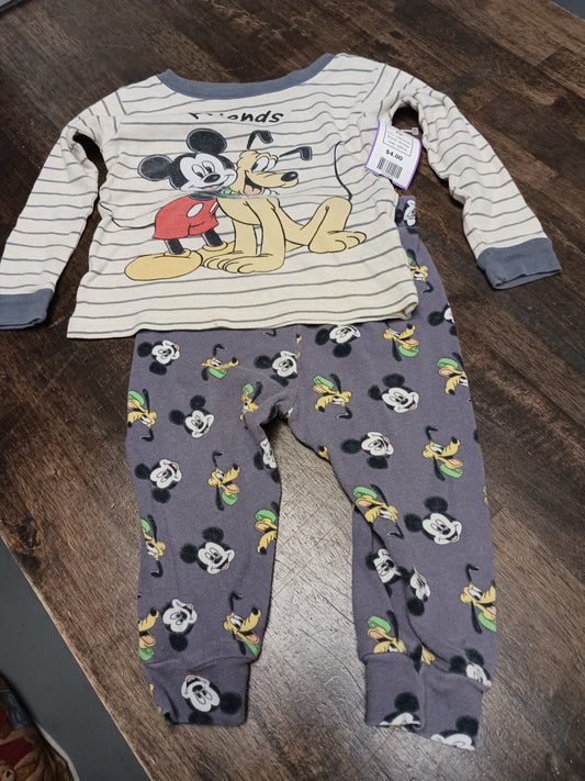 Cream/Grey Mickey Pjs, 18M B