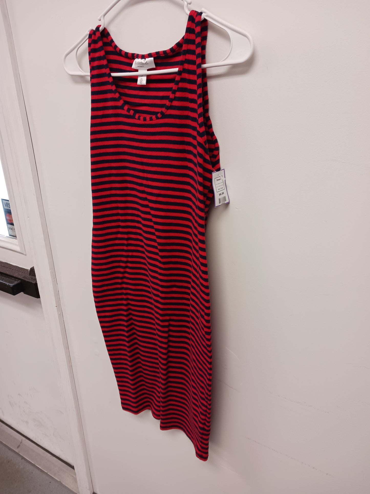 Red/Navy Striped Motherhood Maternity Dress, Small