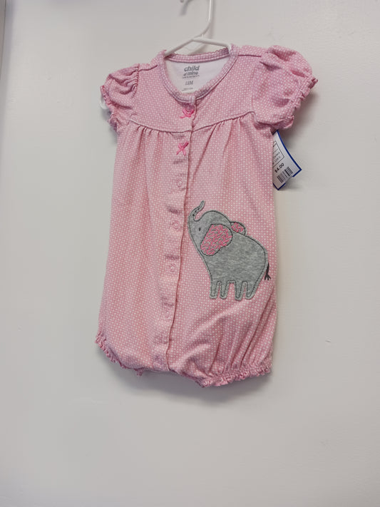 Pink/White/Grey Elephant Carters Short One Piece, 12M G
