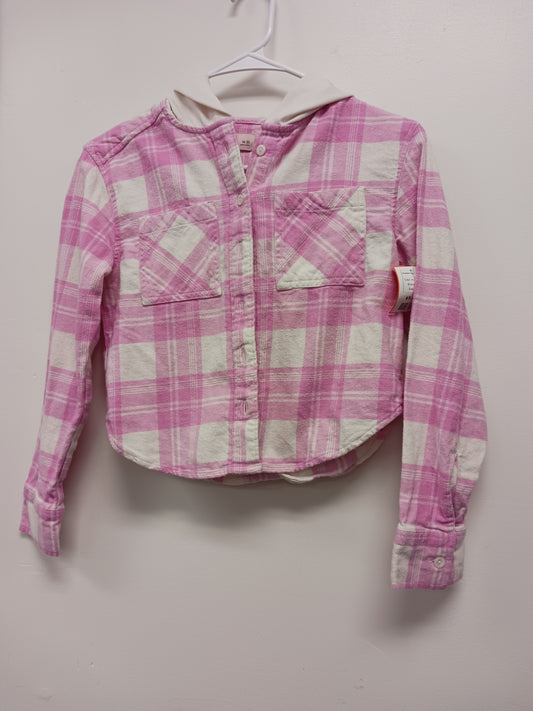 Pink/White SO Hooded Flannel Shirt, 8 G