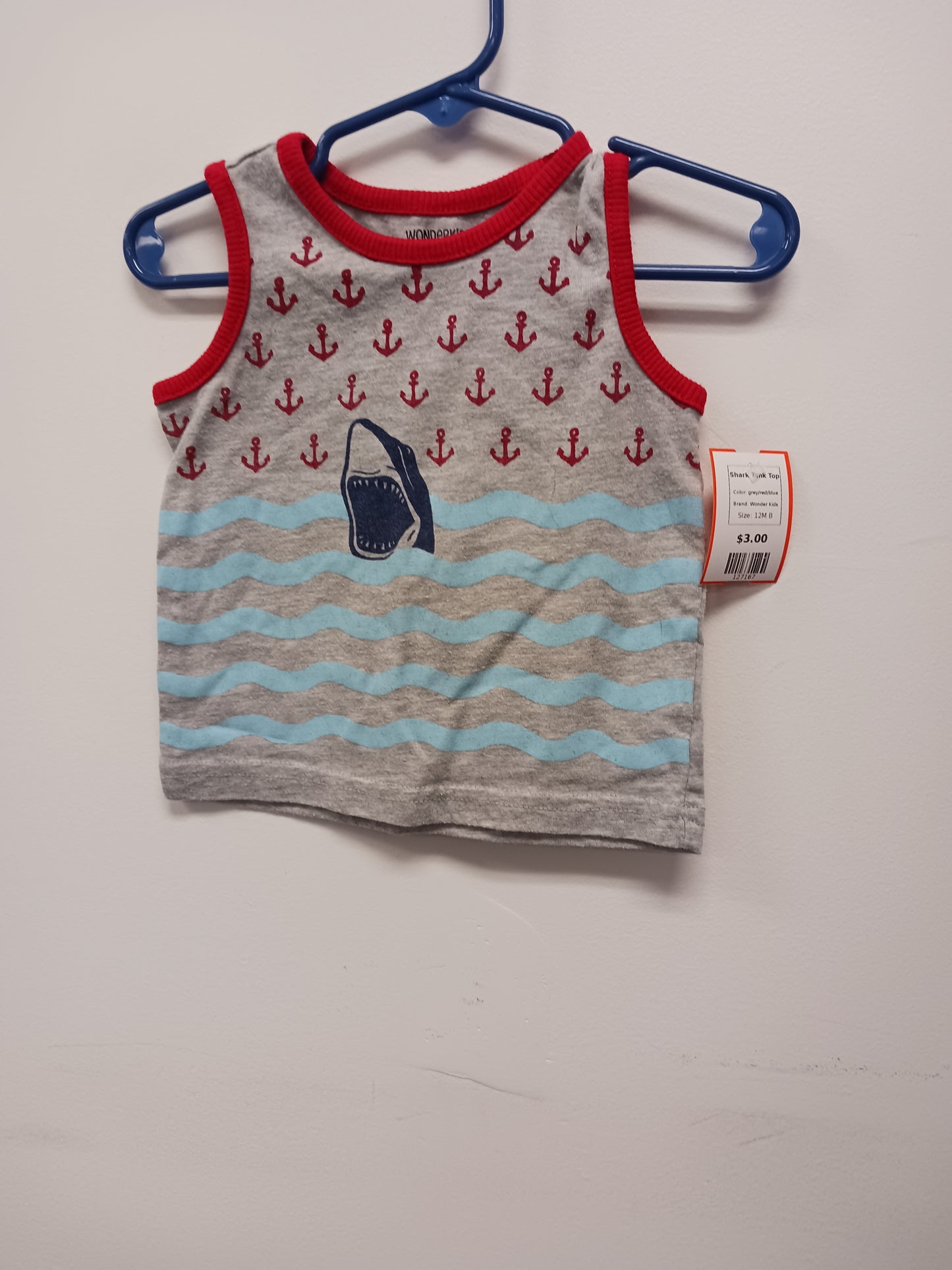 grey/red/blue Wonder Kids Shark Tank Top, 12M B
