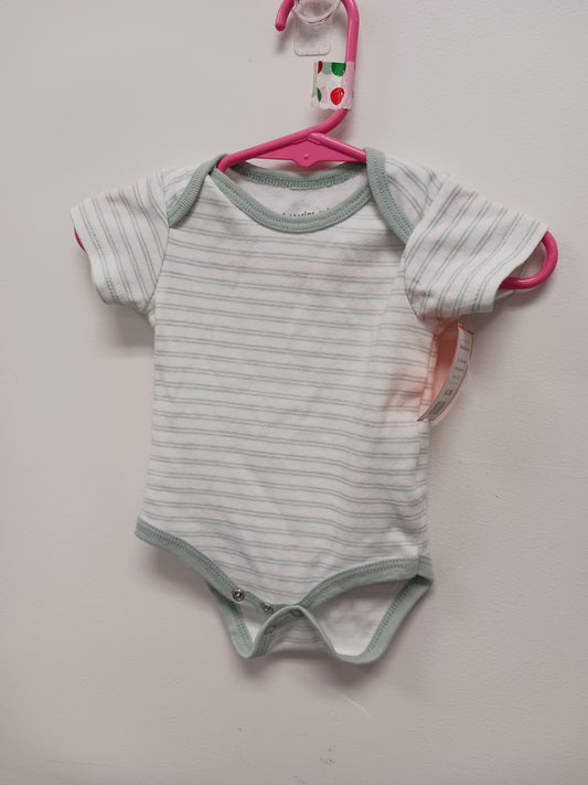 White/Green Baby Views Striped Onesie, 0-3M B