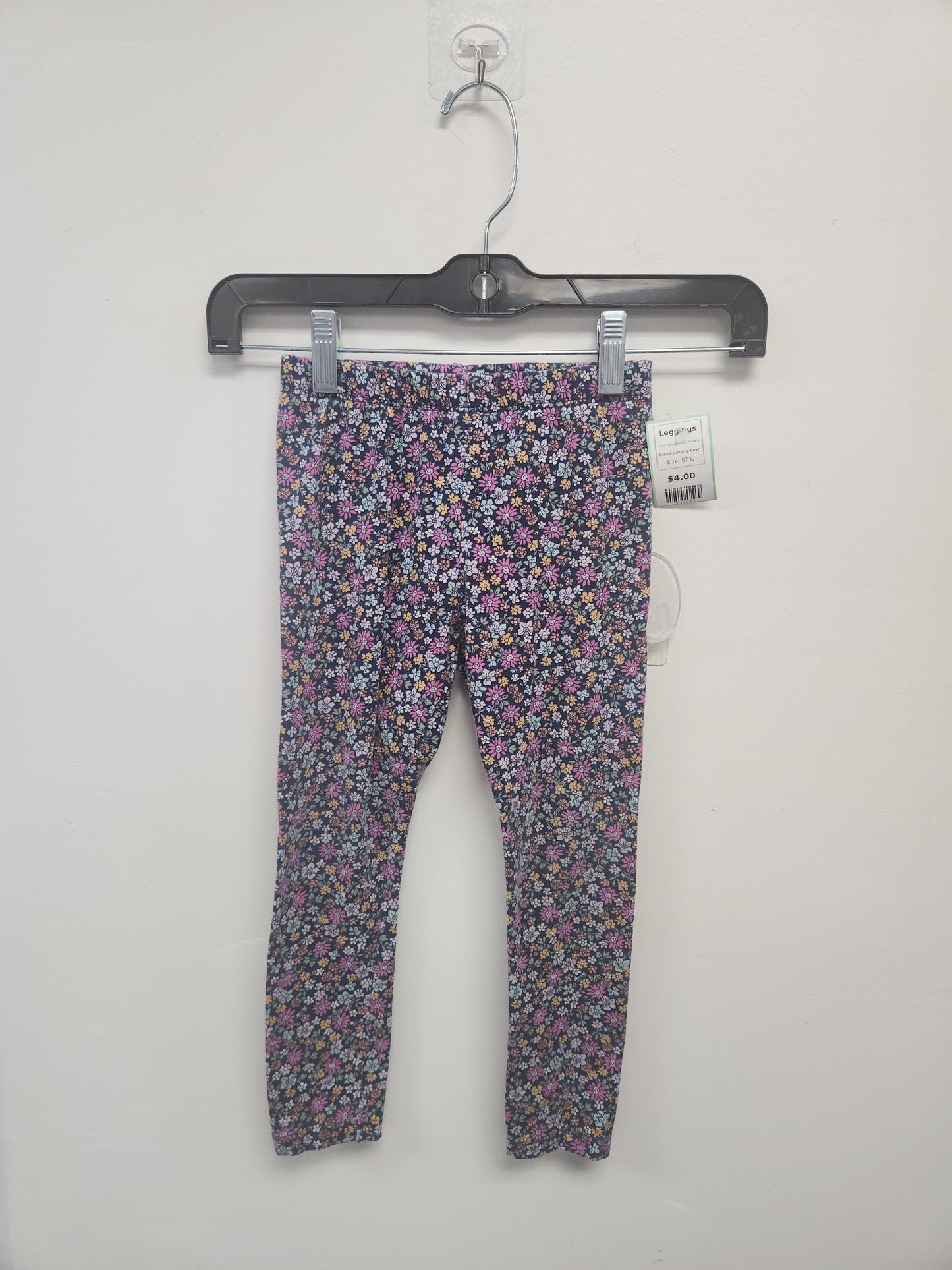 Navy/Colorful Flowers Jumping Bean Leggings, 5T G