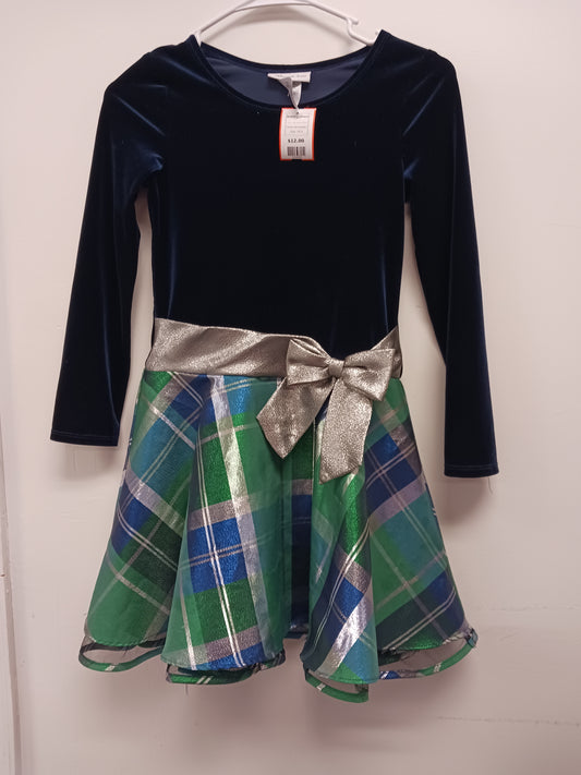 Navy/Green Plaid Bonnie Jean Holiday Dress, 10 G