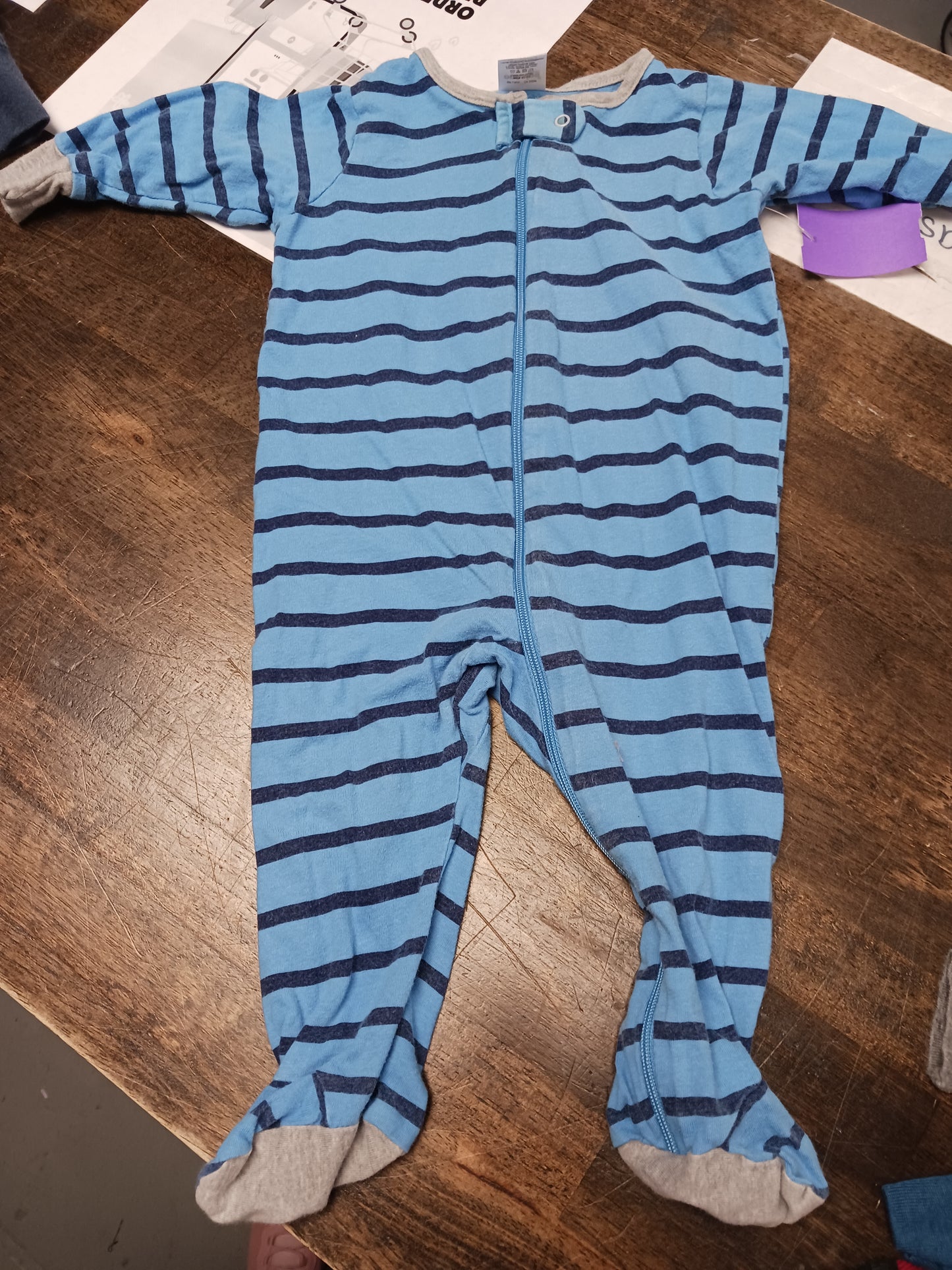 Blue/Navy Striped Onesies Sleeper, 3M B