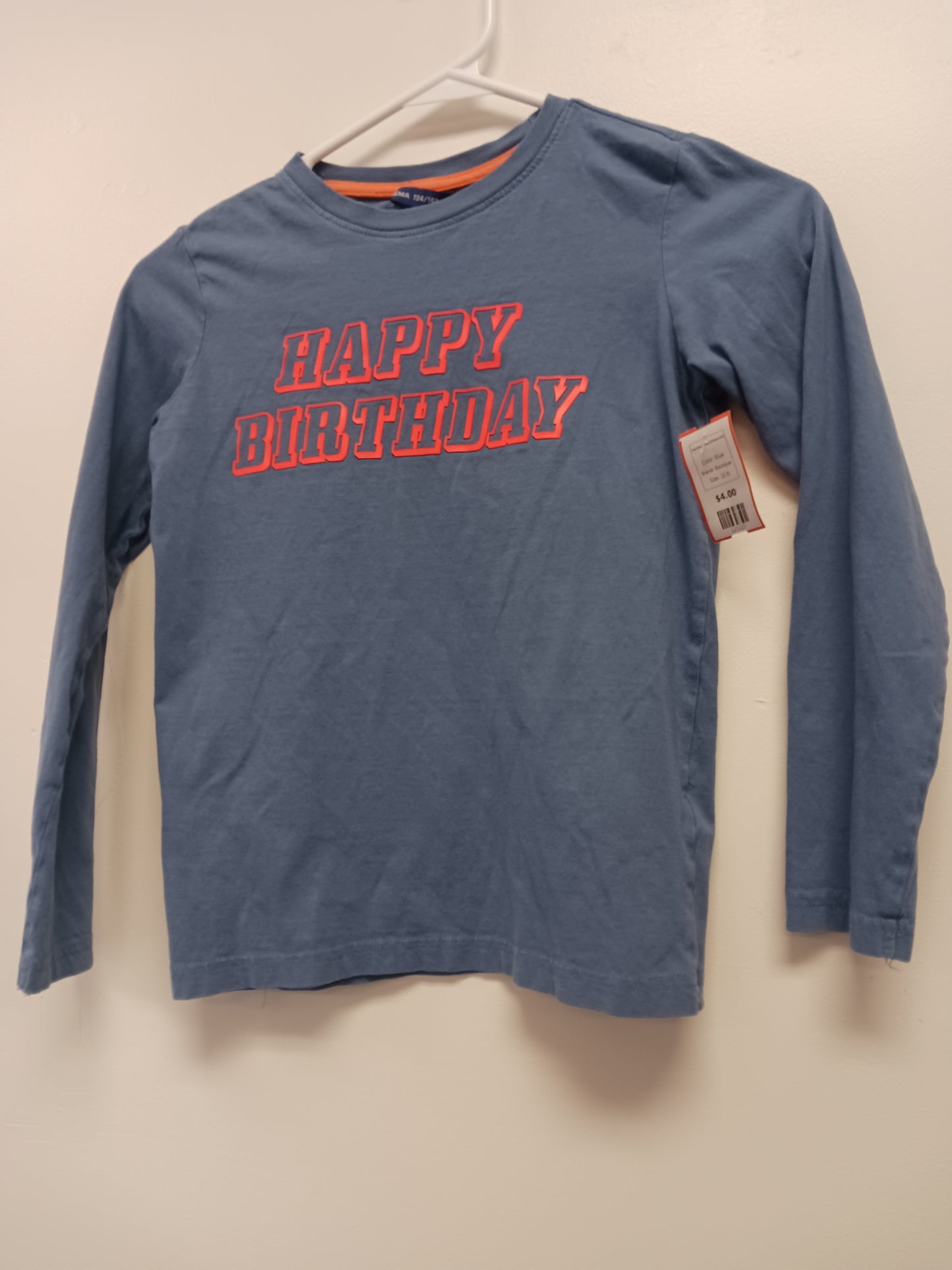 Blue Boutique Long Sleeve Happy Birthday Shirt, 10 B
