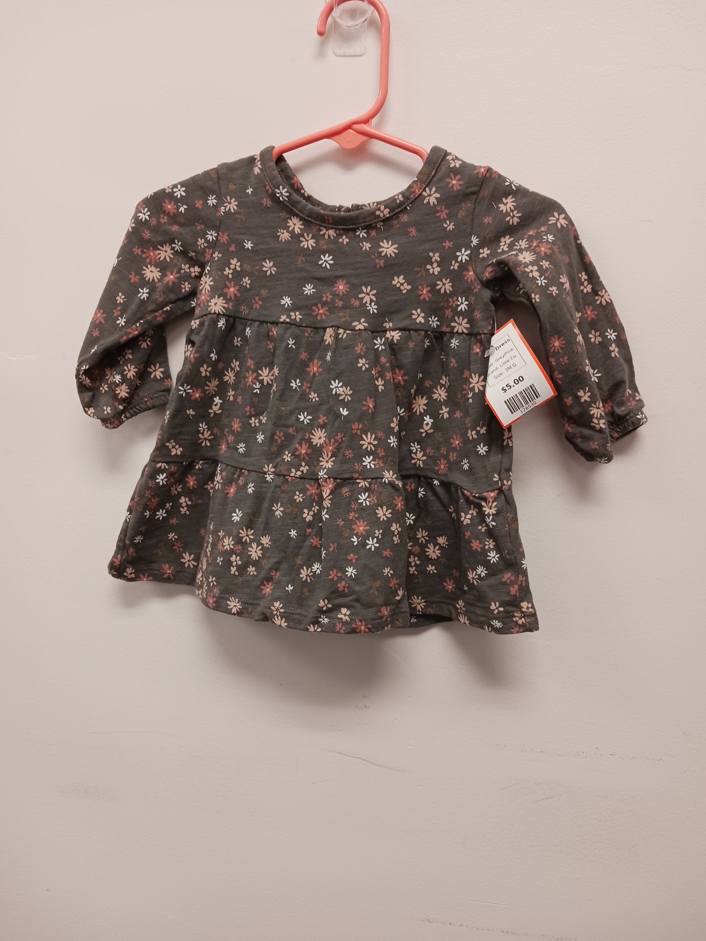 Grey/Pink Little Co. Flower Dress, 3M G