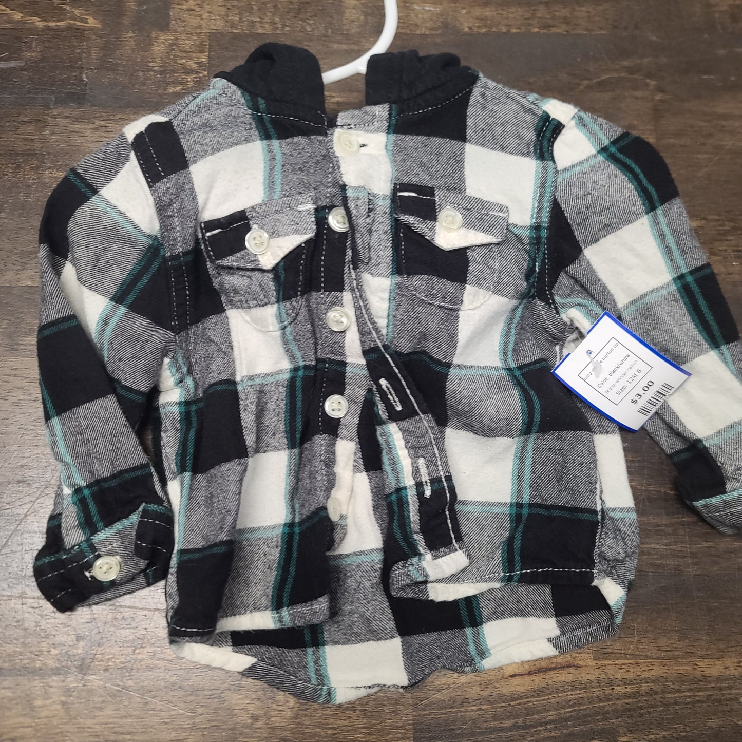 black/white wonder nation long sleeve button up, 12M B
