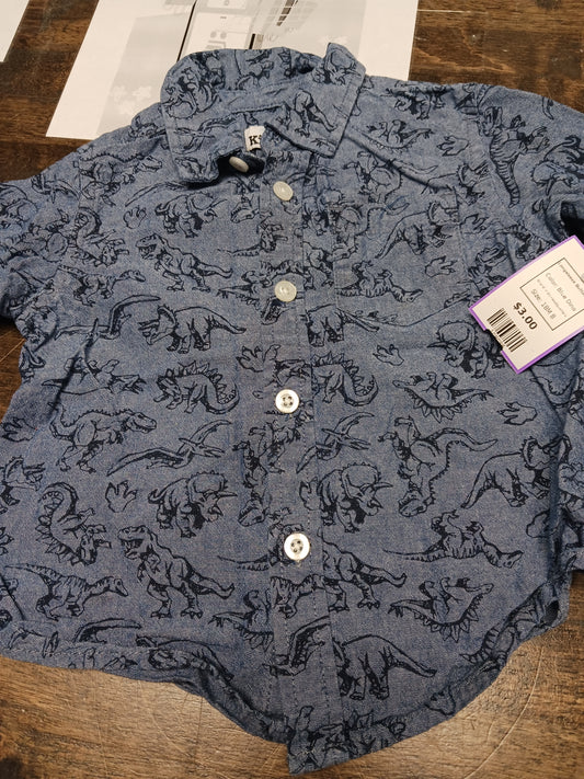 Blue Dino Kids Headquarters Longsleeve Button Up, 18M B
