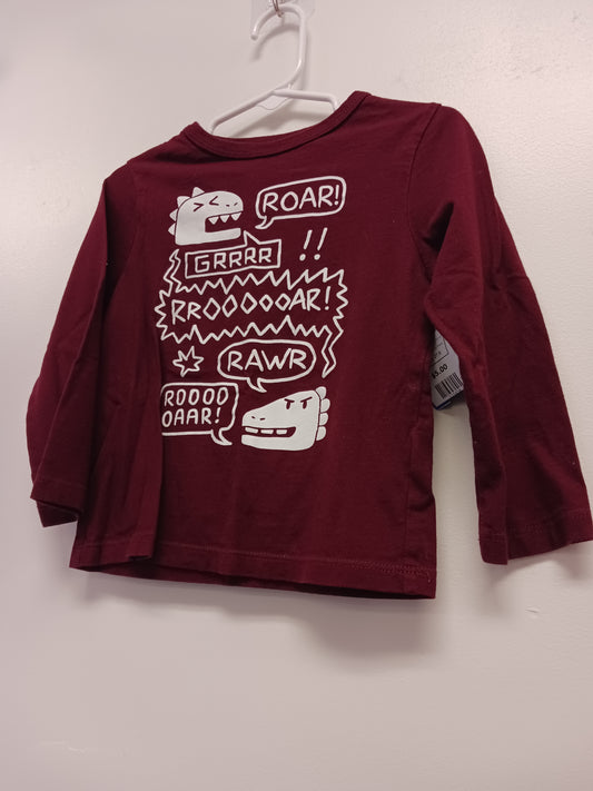 Burgandy Dino Childrens Place Longsleeve Shirt, 2T B