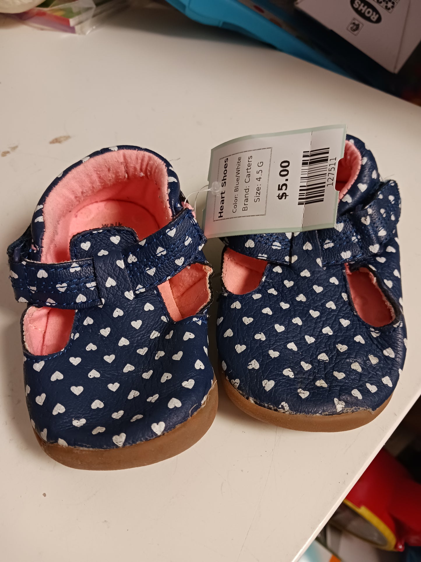 Blue/White Carters Heart Shoes, 4.5 G