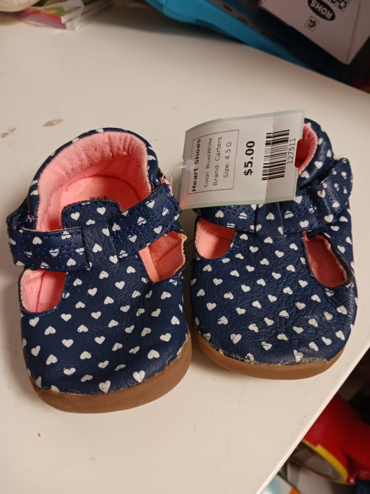 Blue/White Carters Heart Shoes, 4.5 G