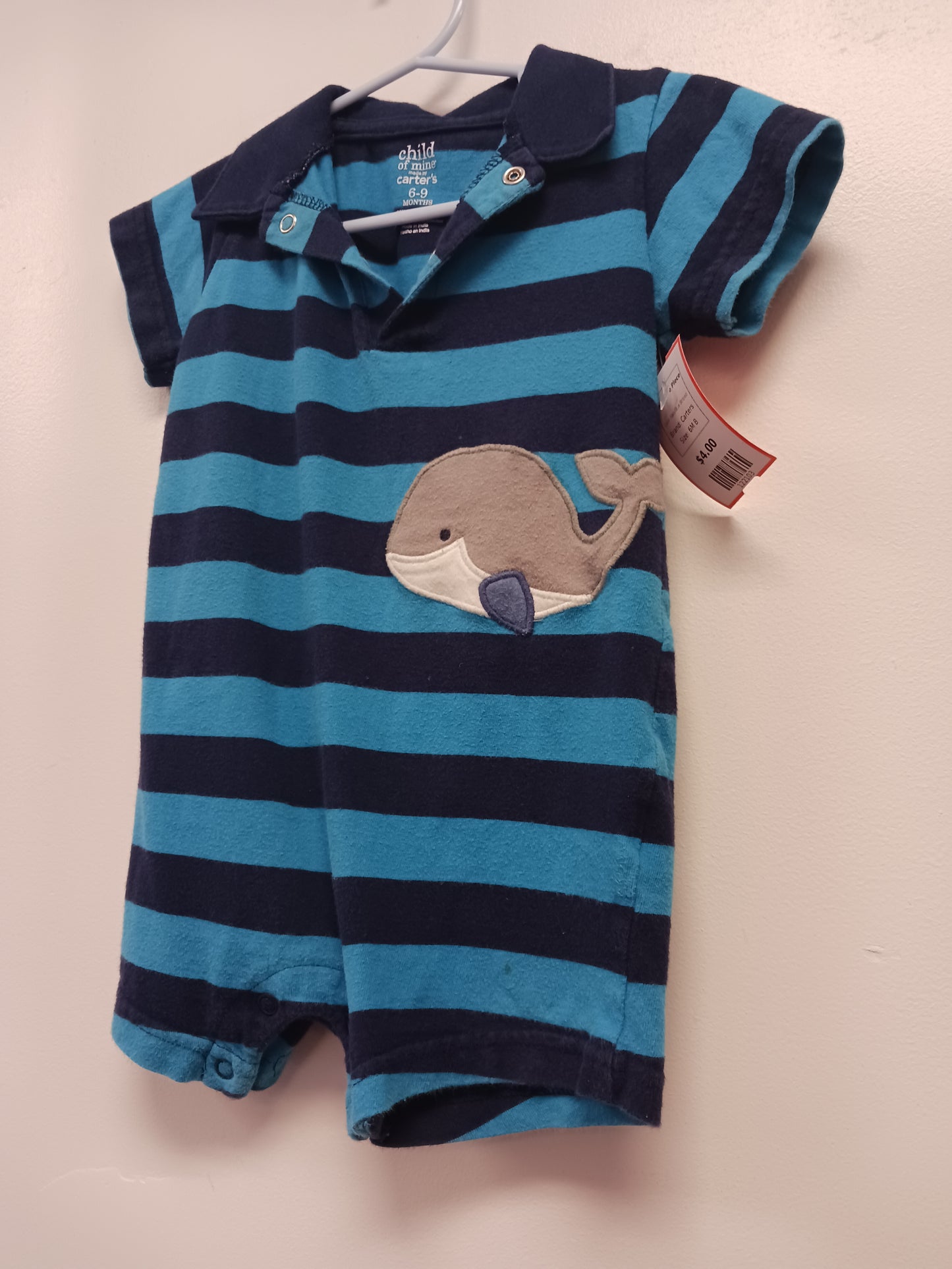 Navy/Blue Striped Carters Short One Piece, 6M B