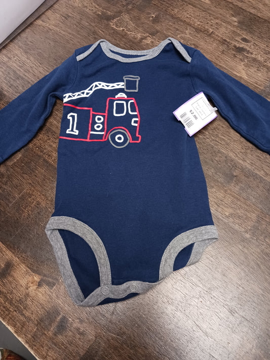 Navy Fire Truck Carters Longsleeve Onesie, 6M B