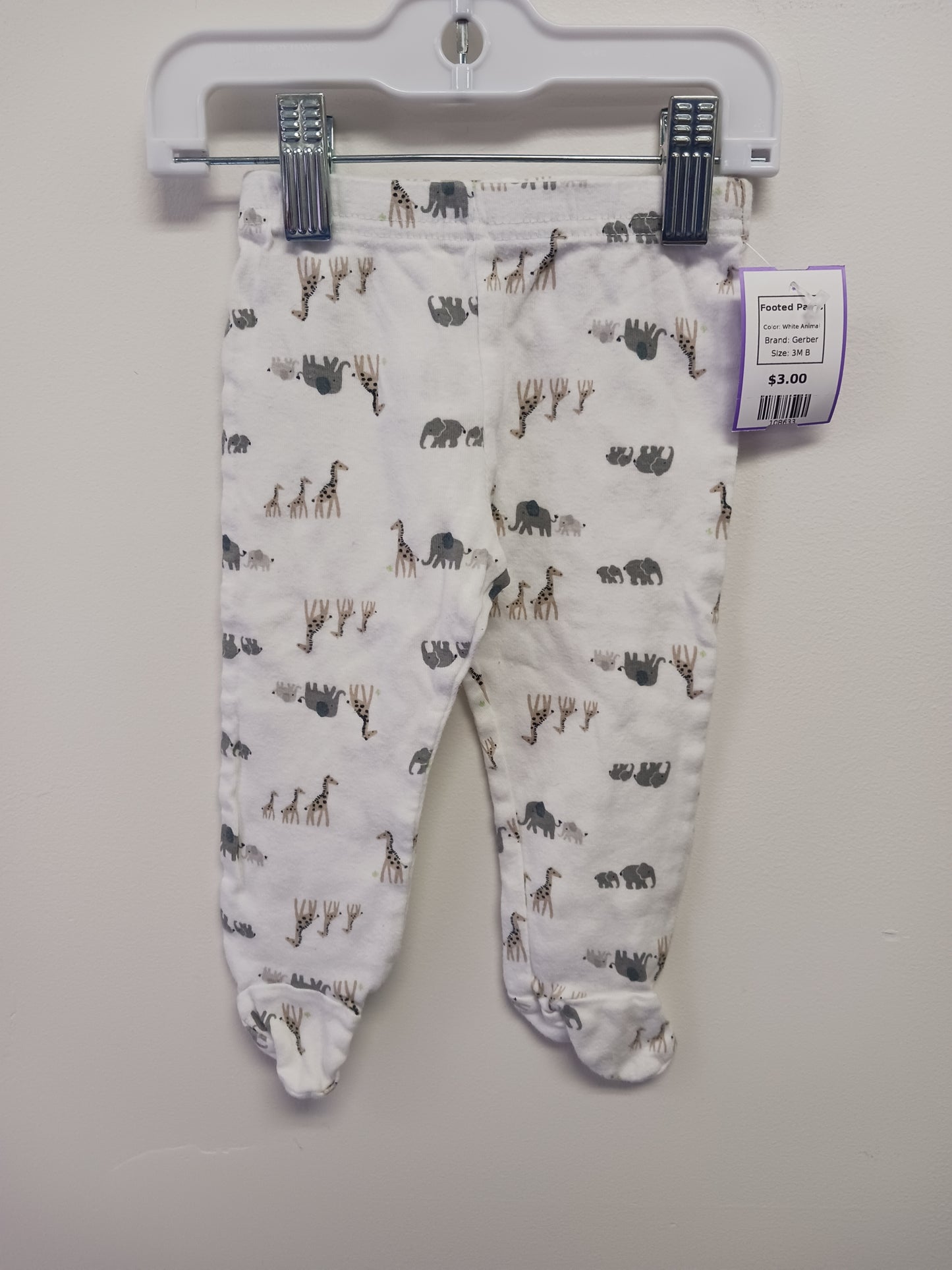 White Animal Gerber Footed Pants, 3M B