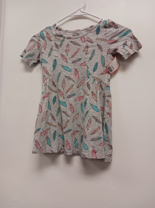 Grey/Pink/Blue Feather Jumping Bean Dress, 5T G