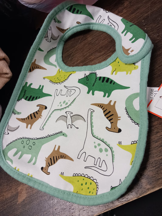 White/Green Dino  Bib