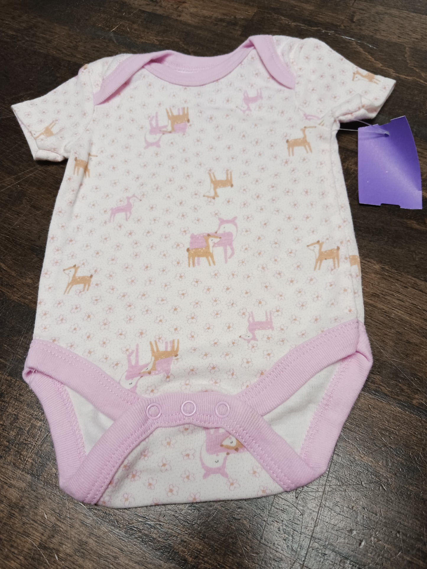 White/Pink Deer Rene Rofe Onesie, NB G
