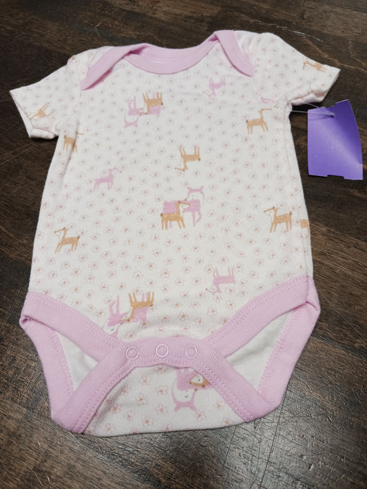 White/Pink Deer Rene Rofe Onesie, NB G