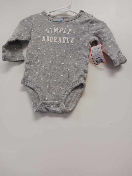 Grey/White Heart Carters Longsleeve Onesie, 6M G