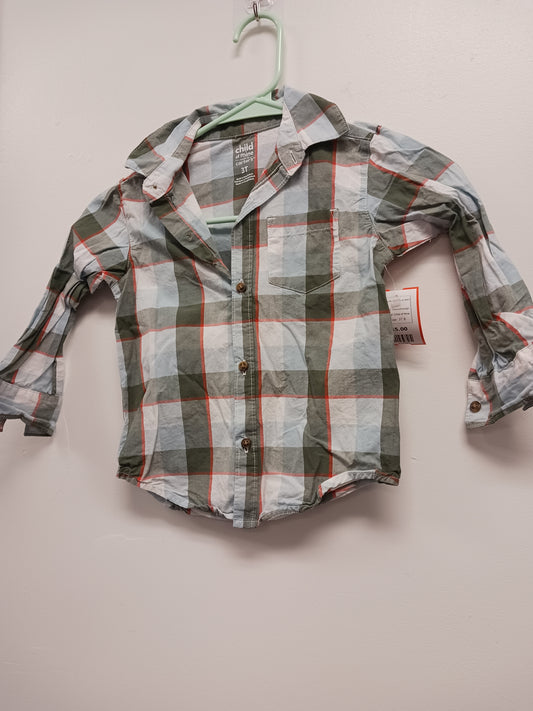 Green/Orange Child of Mine Long Sleeve Plaid Shirt, 3T B