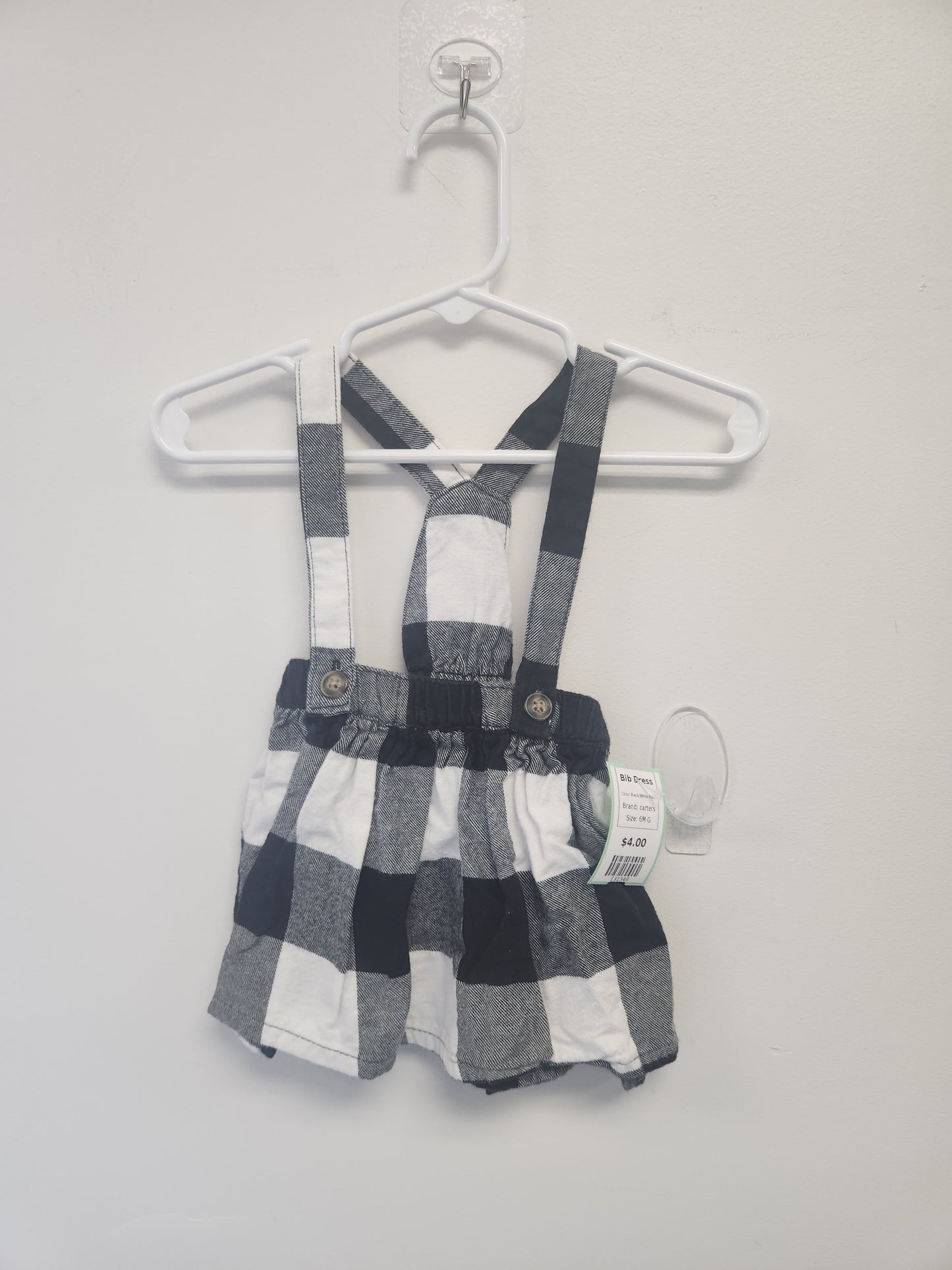 Black/White Plaid carters Bib Dress, 6M G