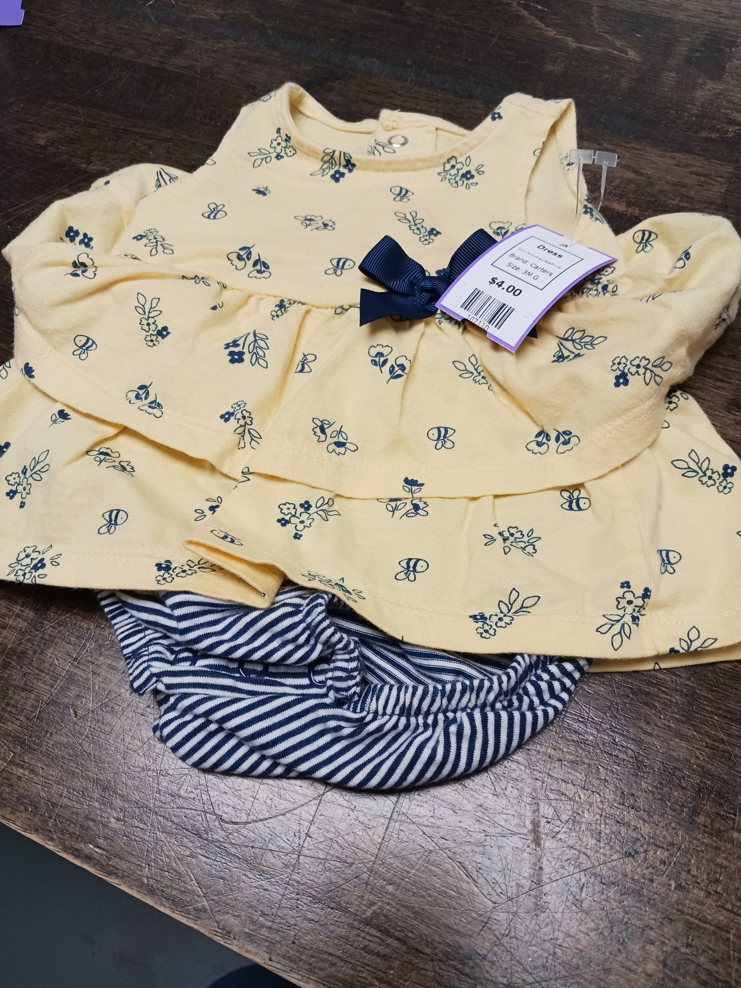 Yellow/Navy Bee/Flower Carters Dress, 3M G
