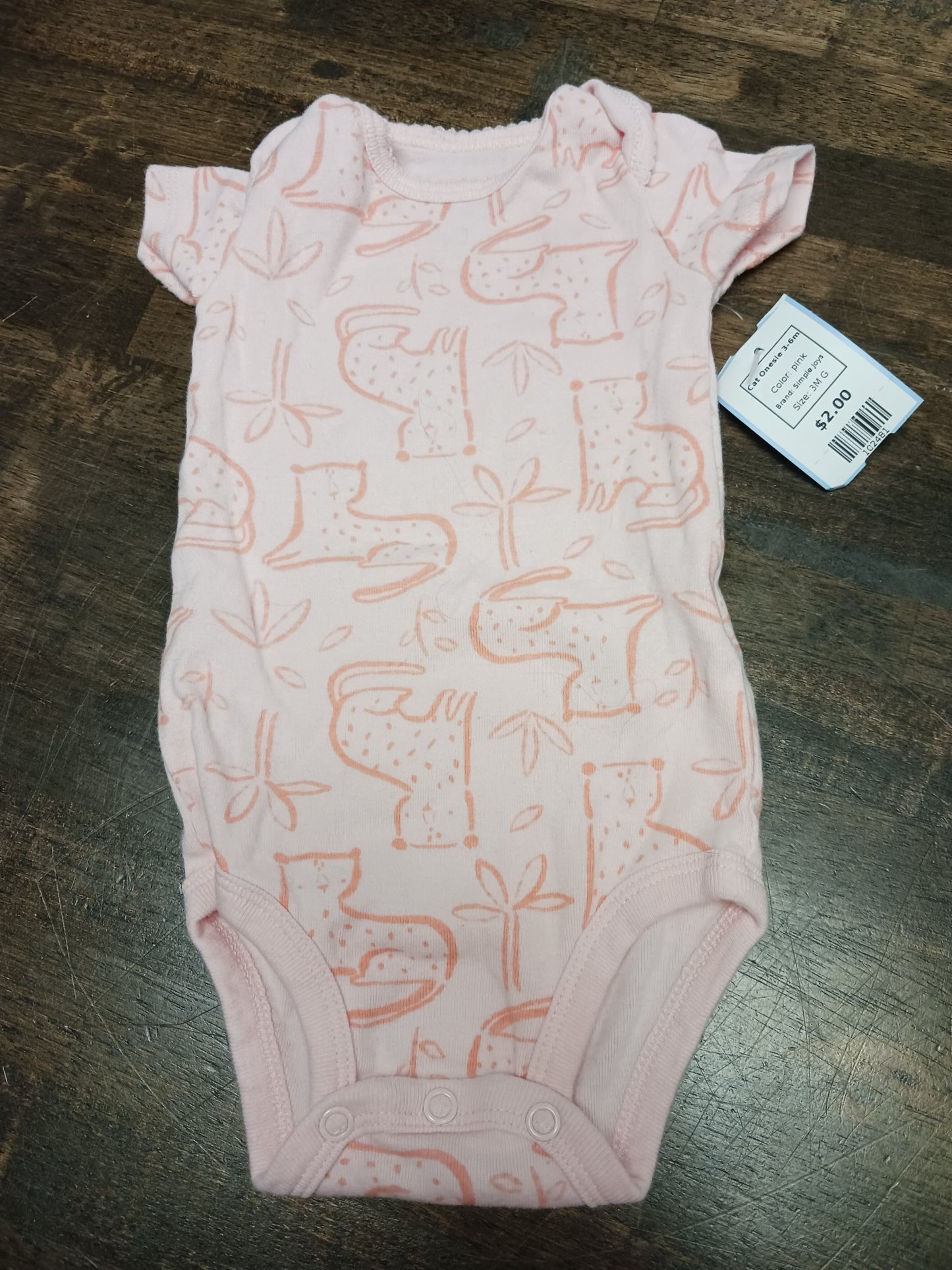 pink Simple Joys Cat Onesie 3-6m, 3M G