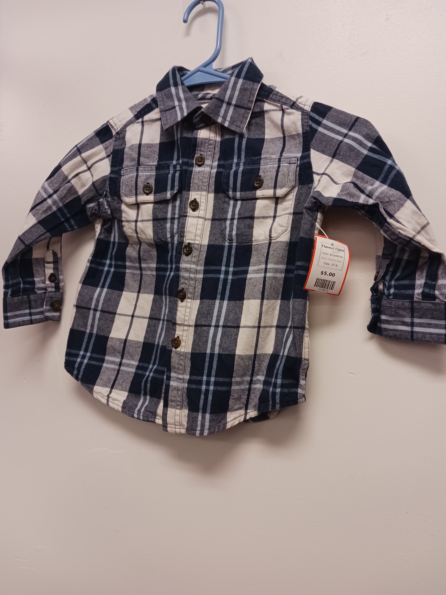 Blue/White Childrens Place Flannel Shirts, 3T B