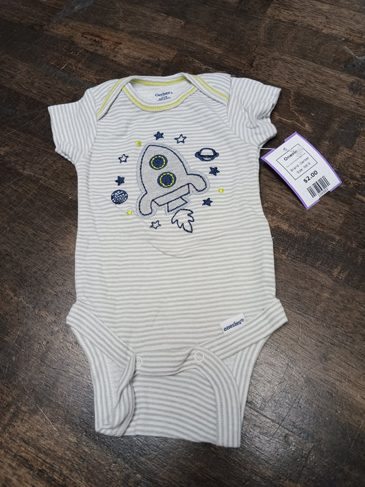 Grey/White Striped Rocket Gerber Onesie, NB B