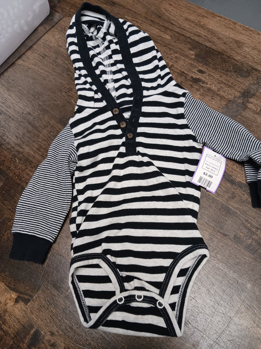 Grey/Black Striped Carters Hooded Longsleeve Onesie, 9M B